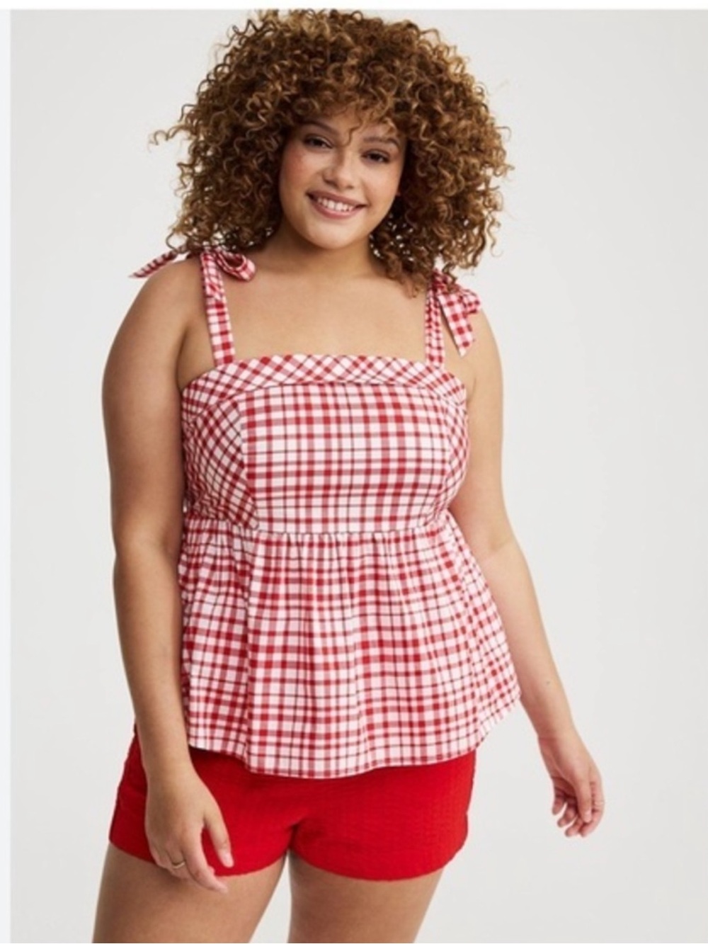 Torrid NWT Gingham Plaid Poplin Peplum Tie Strap Top Size 2X